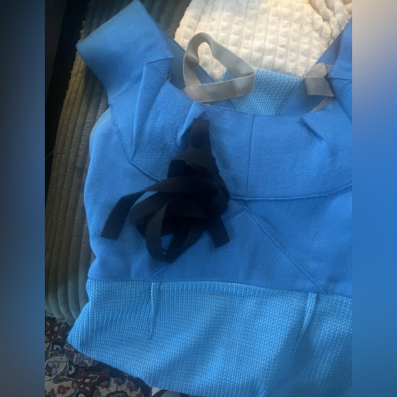 Roland Mouret Blue Midi Dress with Black belt off shoulder - Picture 5 of 6